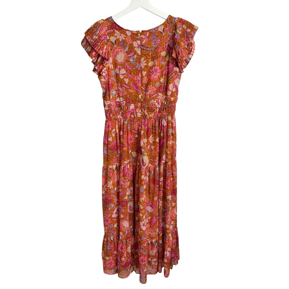 Ann Taylor Floral Print Flutter Sleeve V-Neck Maxi Dress Brown Multi Women's 0 - Picture 10 of 12